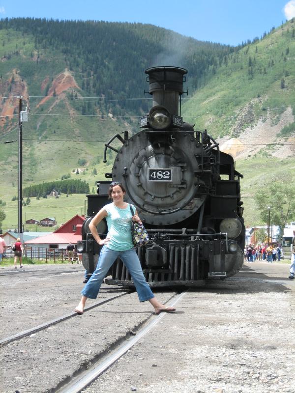My cutie wife standing on the tracks in Silverton