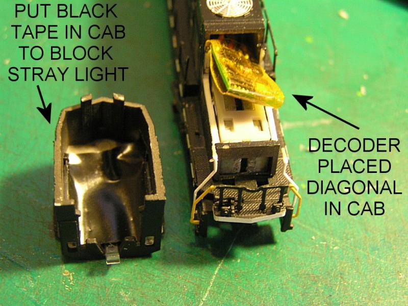Black tape inside cab windows/decoder diagonal