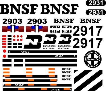 BNSF GP39E Decals